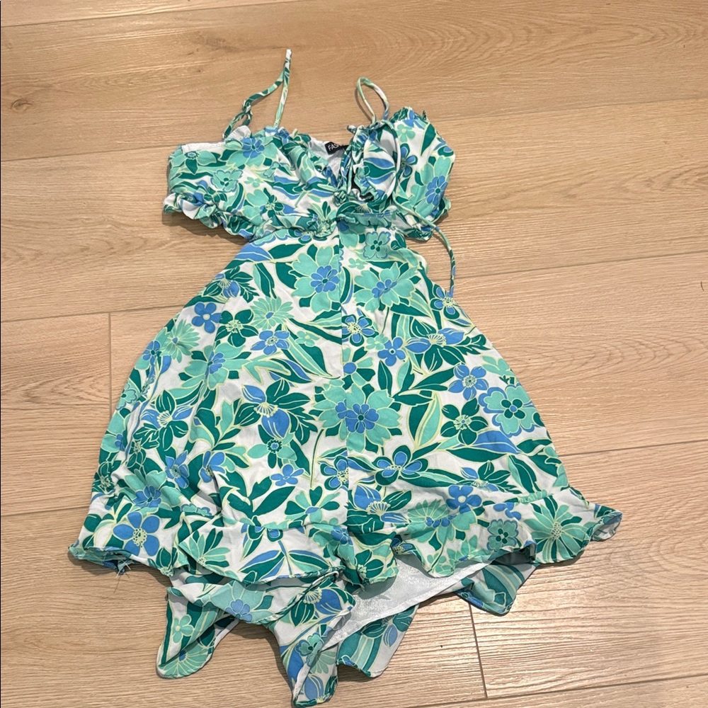 Fashion Nova Green and Blue Floral Jumpsuit